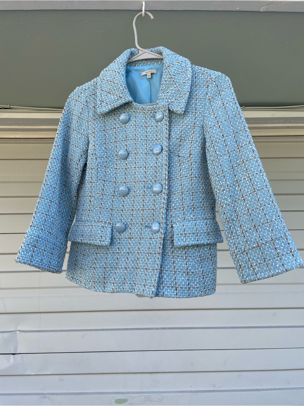 Sashimi Women's Small Blue Tweed Wool Double-Breasted Jacket